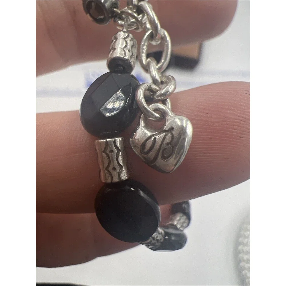 Brighton Bracelet Silver Tone Black Glass Beads Minimalist Adjustable